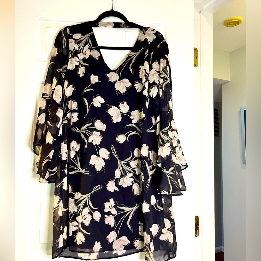 Navy Dress with Bell Sleeves Large